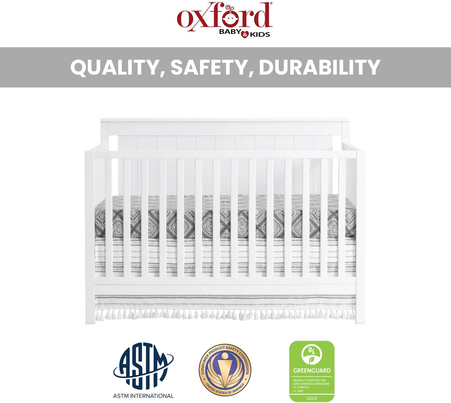 Oxford Baby Lazio 4-in-1 Convertible Baby Crib, Snow White, GreenGuard Gold Certified