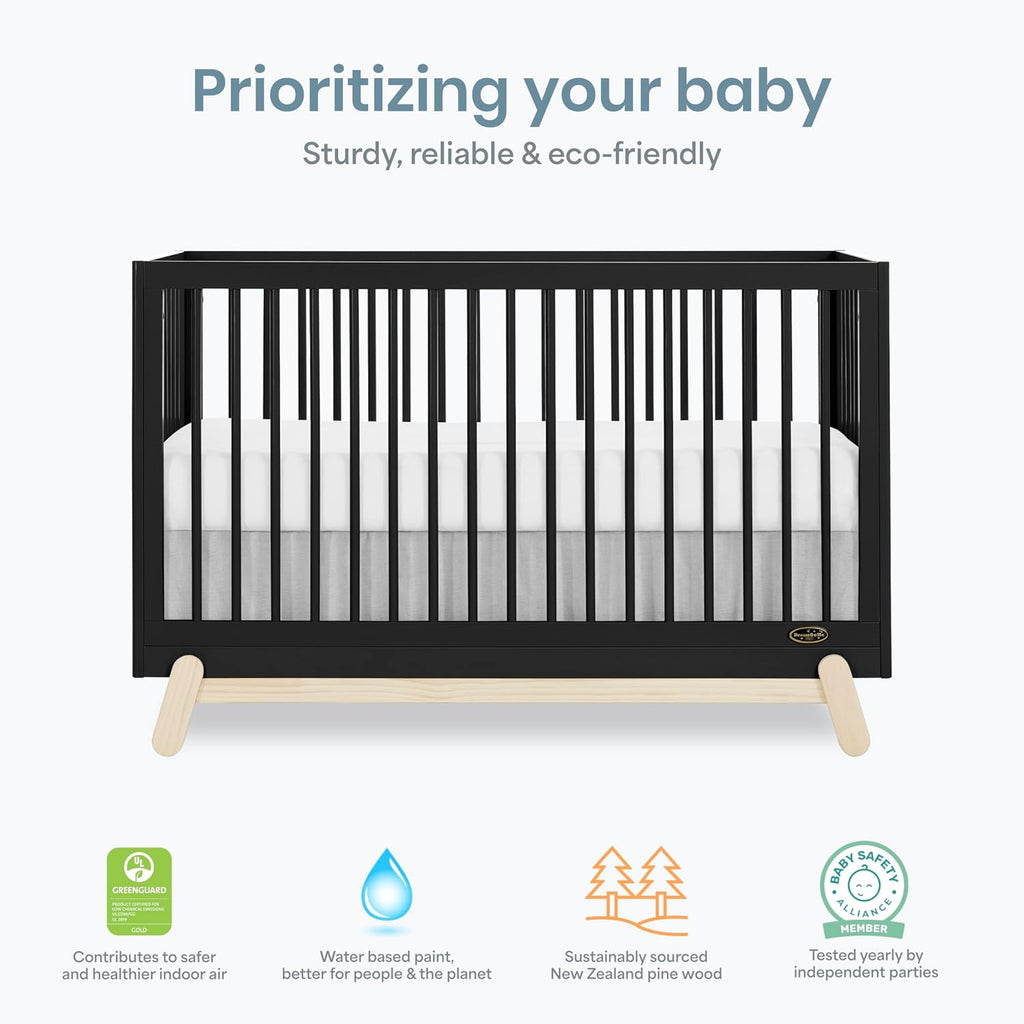 Dream On Me Hygge 5-in-1 Convertible Full-Size Baby Crib in Matte Black Vintage, GreenGuard Gold & BSA, Converts to Toddler, Day & Full-Size Bed, Adjustable Mattress Heights, Modern Nursery