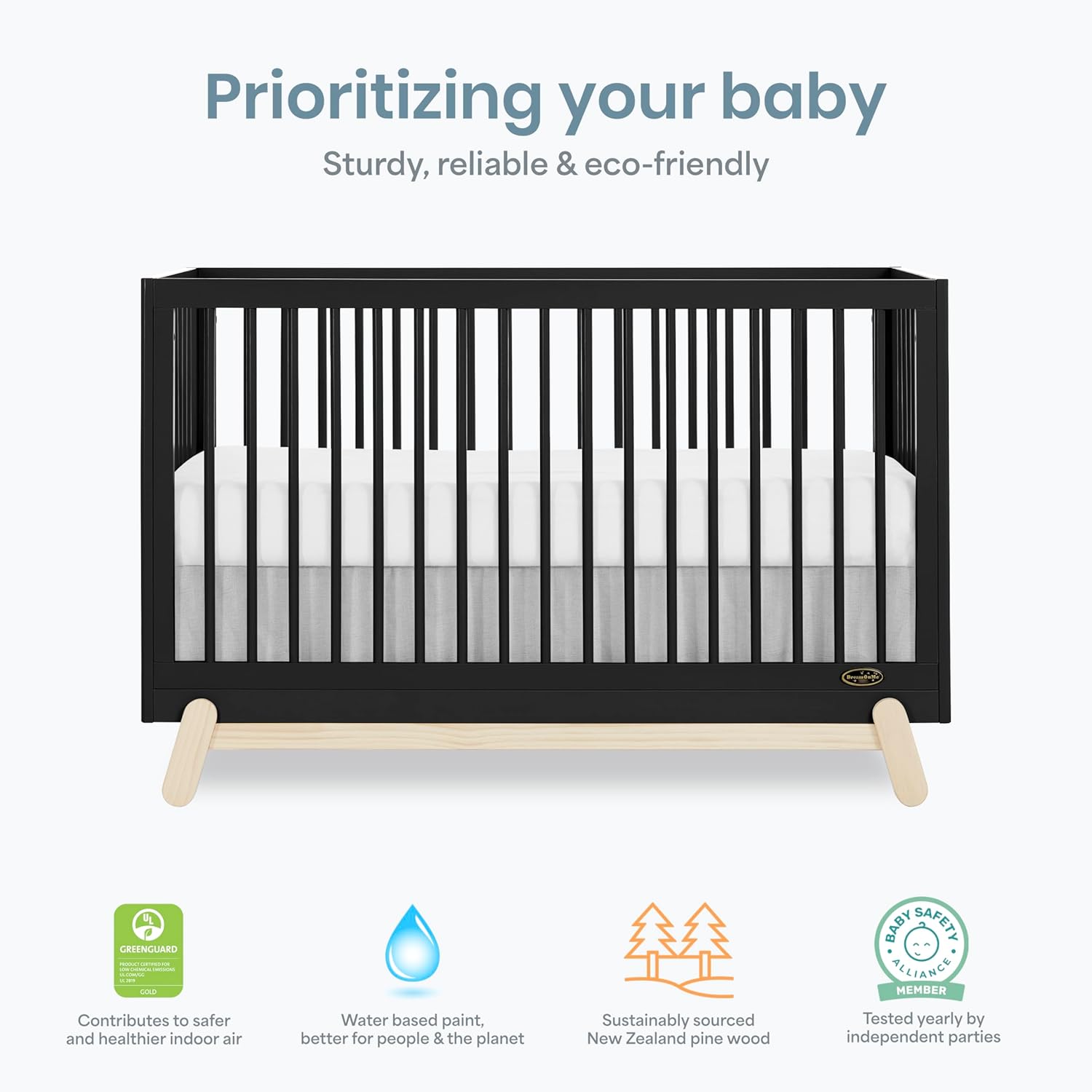 Dream On Me Hygge 5-in-1 Convertible Full-Size Baby Crib in Matte Black Vintage, GreenGuard Gold & BSA, Converts to Toddler, Day & Full-Size Bed, Adjustable Mattress Heights, Modern Nursery