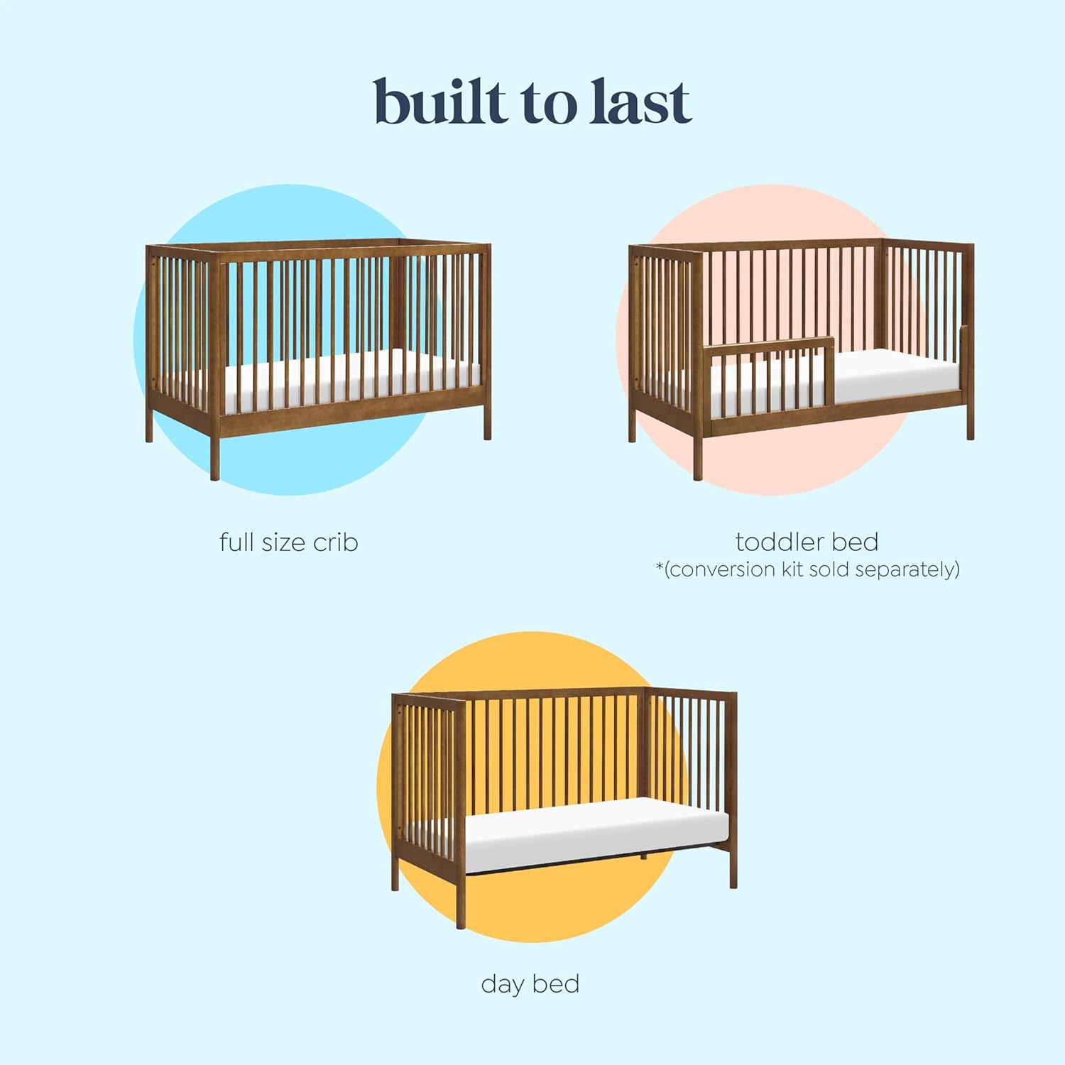 Davinci Birdie 3-in-1 Convertible Crib in Walnut, Converts from a Crib to a Toddler Bed and Day Bed, Easy to Assemble, Greenguard Gold Certified, 100% Solid Wood