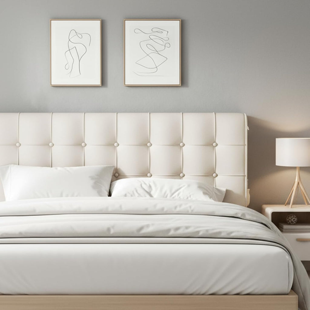 Upholstered Wall Mounted Headboard Queen Size with Removable Beige Cushion Peel and Stick Headboard Cover Soft Backrest for Dorm Bed Frame Bedroom Decor Washable Adhesive Head Board (Queen,Beige)