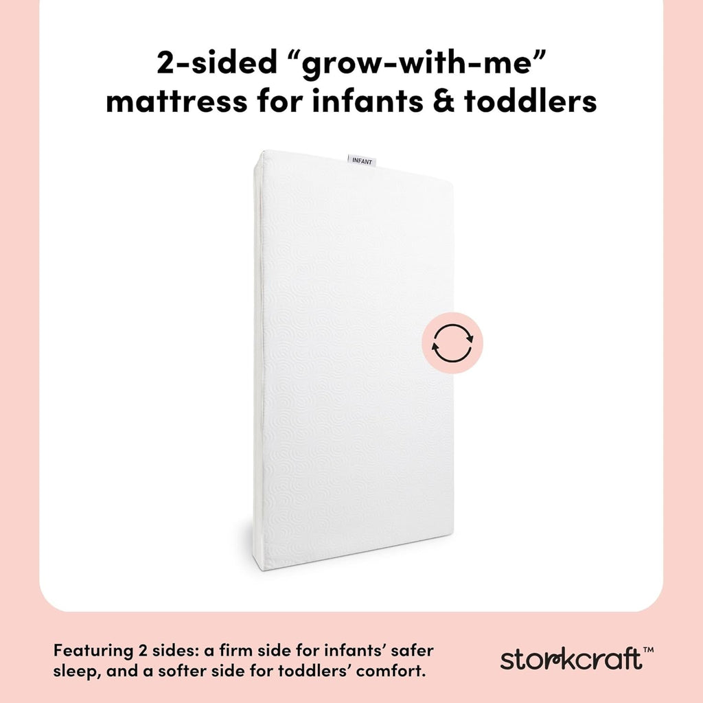 Storkcraft 6-Inch Grow-with-Me Crib & Toddler Mattress – Made in USA, Dual-Sided Baby Crib Mattress, Firm Support for Safe Sleep, GREENGUARD Gold Certified, Premium Soft Waterproof Washable Cover