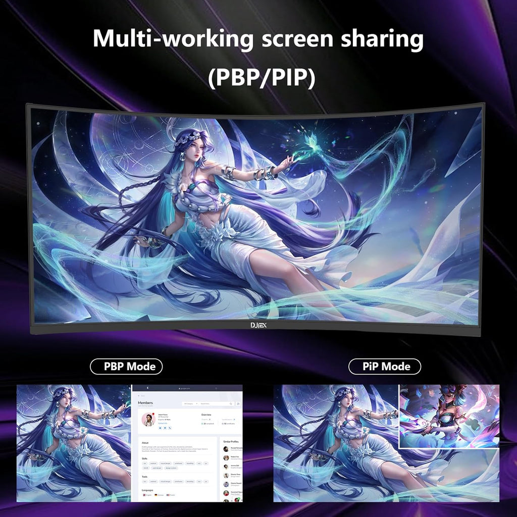34 Inch Curved Gaming Monitor,21:9 WQHD 3440x1440 165Hz Curved 1500R - Ultrawide Computer Monitor PIP/PBP,1ms(MPRT) 127% sRGB,HDMI & DP,Tilt Adjustable,Panoramic for Office & Immersive Gaming