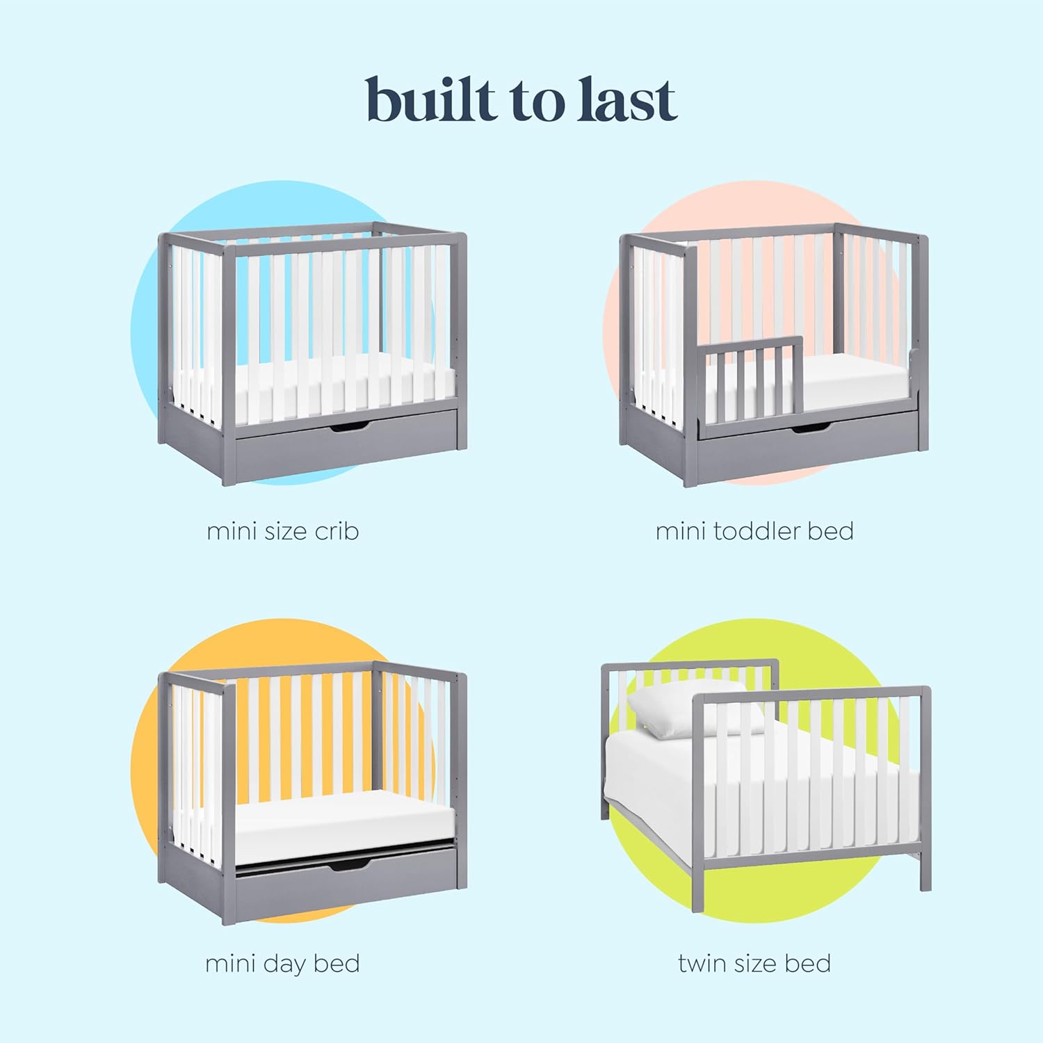Carter's by DaVinci Colby 4-in-1 Convertible Mini Crib with Trundle Drawer in Grey and White, Greenguard Gold Certified, Undercrib Storage