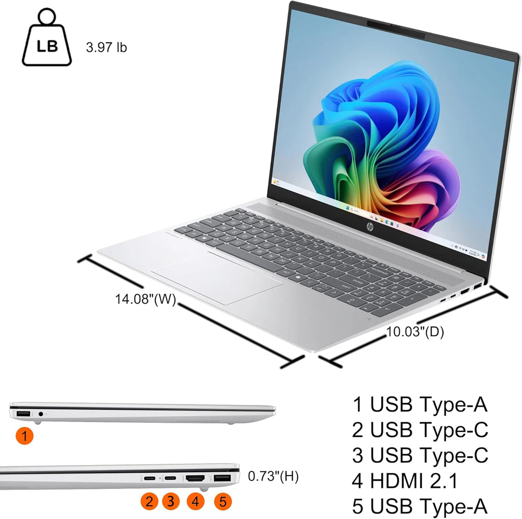 HP OmniBook 5 AI PC Laptop 16" WUXGA IPS Touch AMD Octa-core Ryzen AI 7 350 (Up to 50 Tops) 16GB RAM 1TB SSD for Creator Designer Business Professional Backlit Wi-Fi6 Win11 ICP Hub