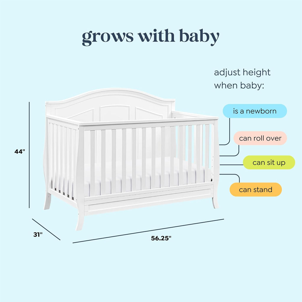 Davinci Emmett 4-in-1 Convertible Crib - GREENGUARD Gold Certified - Converts from Baby Crib to Toddler Bed, Daybed, and Full-Size Bed Effortlessly - 4 Adjustable Heights - Wooden White Crib