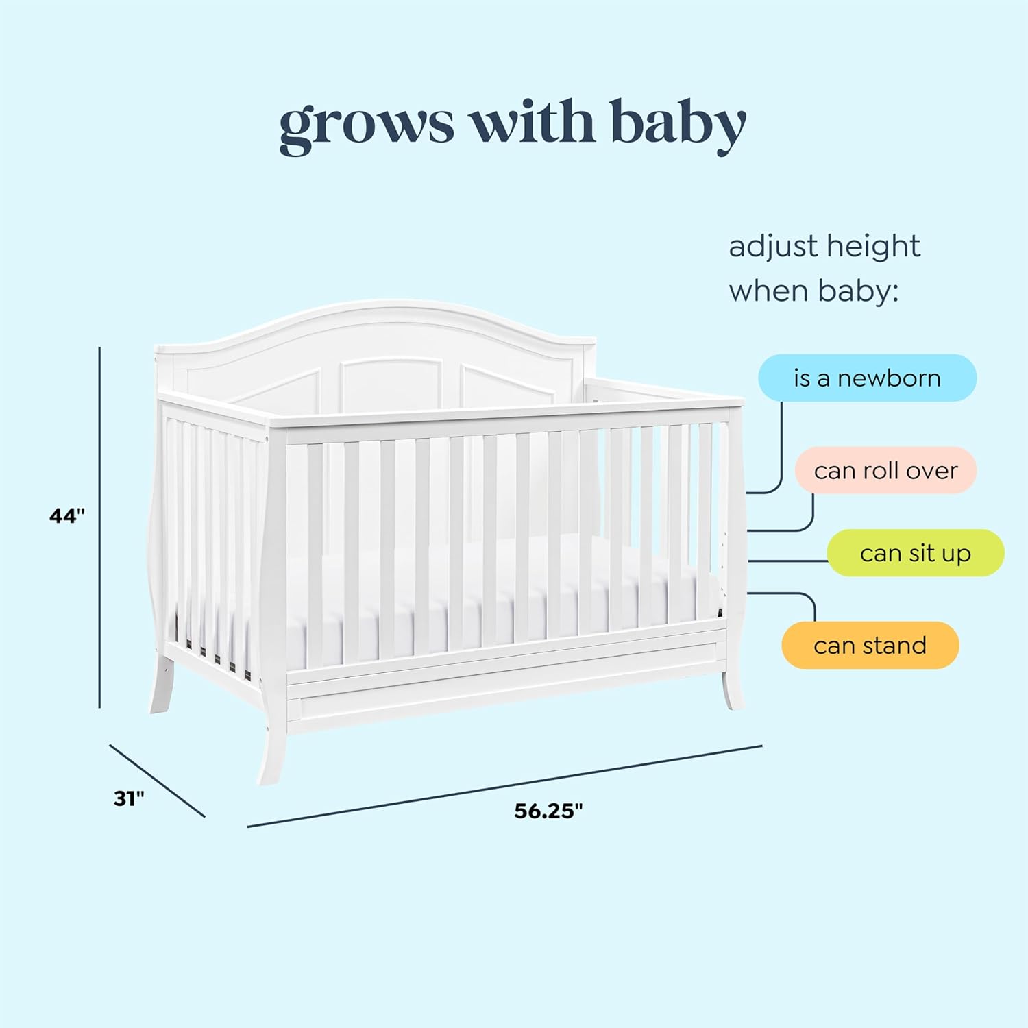 Davinci Emmett 4-in-1 Convertible Crib - GREENGUARD Gold Certified - Converts from Baby Crib to Toddler Bed, Daybed, and Full-Size Bed Effortlessly - 4 Adjustable Heights - Wooden White Crib