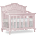 Evolur Aurora 5-in-1 Convertible Full-Size Baby Crib in Dusty Rose, 3 Mattress Heights, Ribbon Bow Scrollwork & Queen Anne Feet, Converts to Toddler, Day & Full-Size Bed