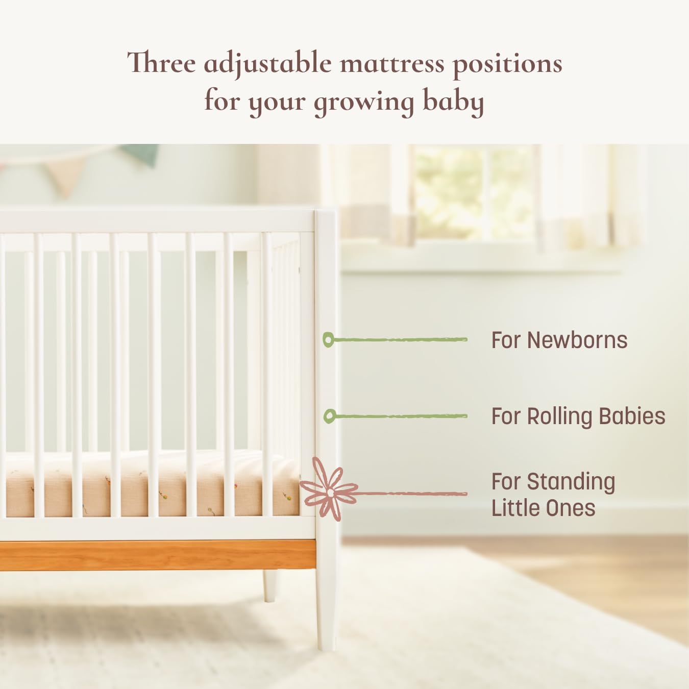 Little Seeds Clover 4-in-1 Convertible Crib, True White/Natural