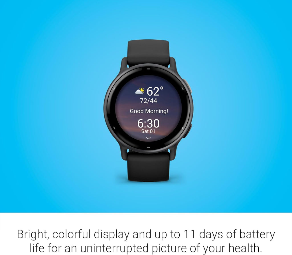 Garmin Vívoactive 5, Health and Fitness GPS Smartwatch, AMOLED Display, Up to 11 Days of Battery, Slate Aluminum Bezel with Black Case and Silicone Band