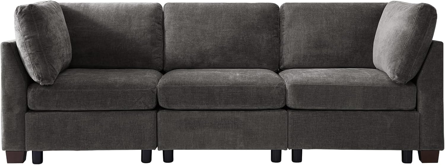 EDILLY 94 inches Oversized Modular Sectional Fabric Cloud Sofa Set, Extra Large L Shaped Couch Reversible Chaise Couch,3 Seat Modular Sofa,Grey