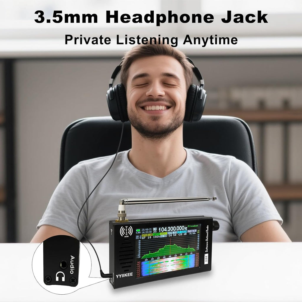 Portable SDR DSP Radio Receiver – 4.3” Touchscreen, 100KHz-149MHz, Full Band Shortwave, FM MW SSB CW HAM, 192kHz Spectrum, Waterfall Display, CNC Aluminum Alloy Case, Rechargeable Battery