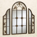 Touch of Class Hera Windowpane Style Wall Mirror Set - Dark Bronze - Arched Styling Looking Glass for Bedroom, Living Room, Entryway, Foyer, Office - Swirls - Acanthus Leaves - Medallions