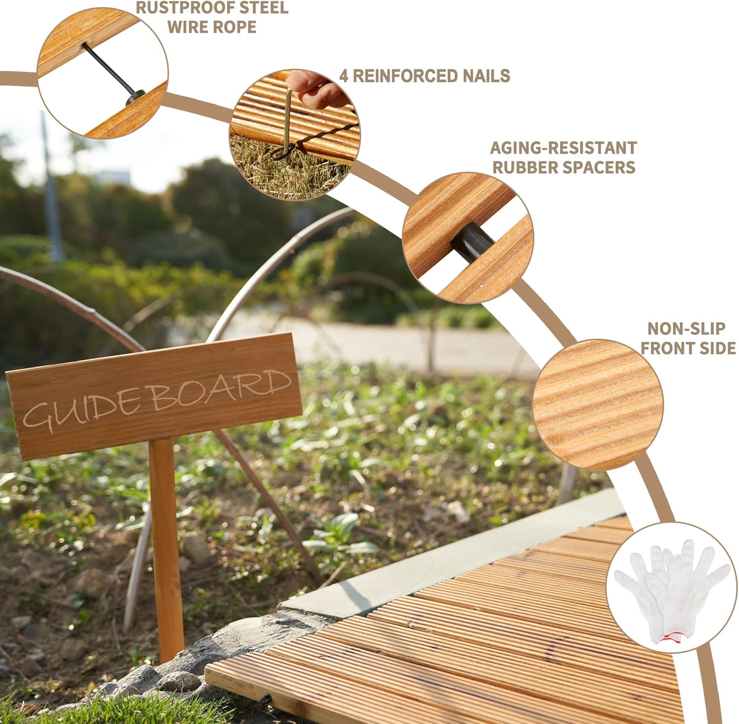 Spurgehom 7FT Wooden Garden Pathway Curved Outdoor Walkway Roll Out Cedar Wood Patio Flooring Path Decorative Lawn Patio Pavers Boardwalk Beach Wedding Party (Natural)