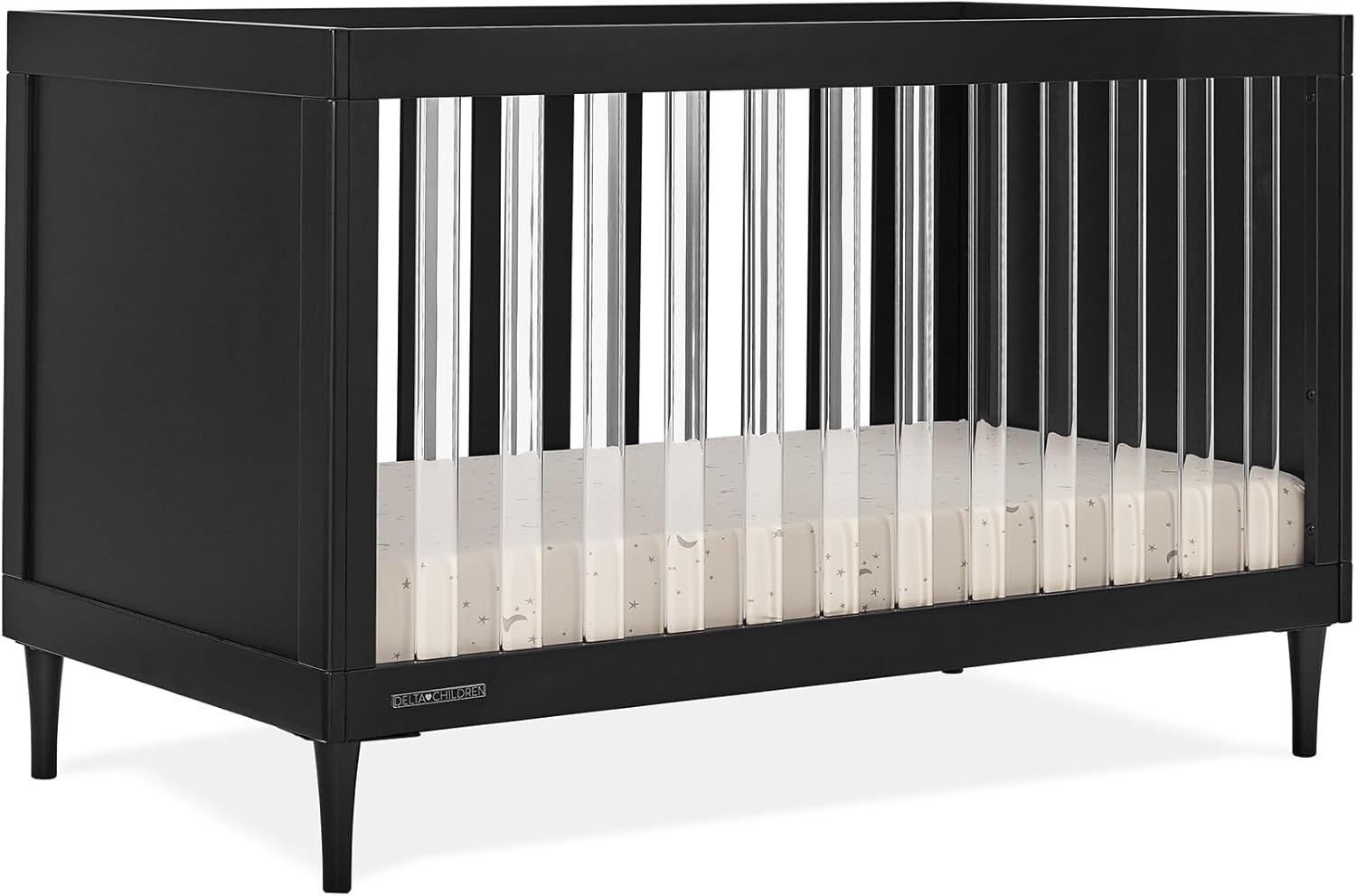 Delta Children Bowie 4-in-1 Convertible Acrylic Crib - Greenguard Gold Certified, Black Ebony