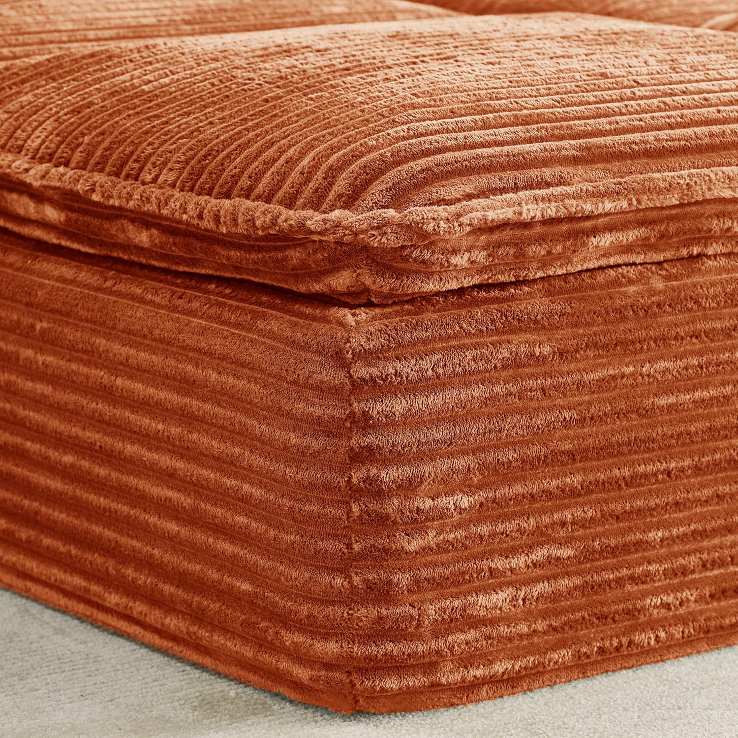 Oversized Double Sofa Chair with Movable 2-Layer Ottomans, Corduroy Chaise Lounge Chair with Armrests, Pillows, Oversized Accent Chairs Couch for Living Room, Bedroom, No Assembly (Orange)