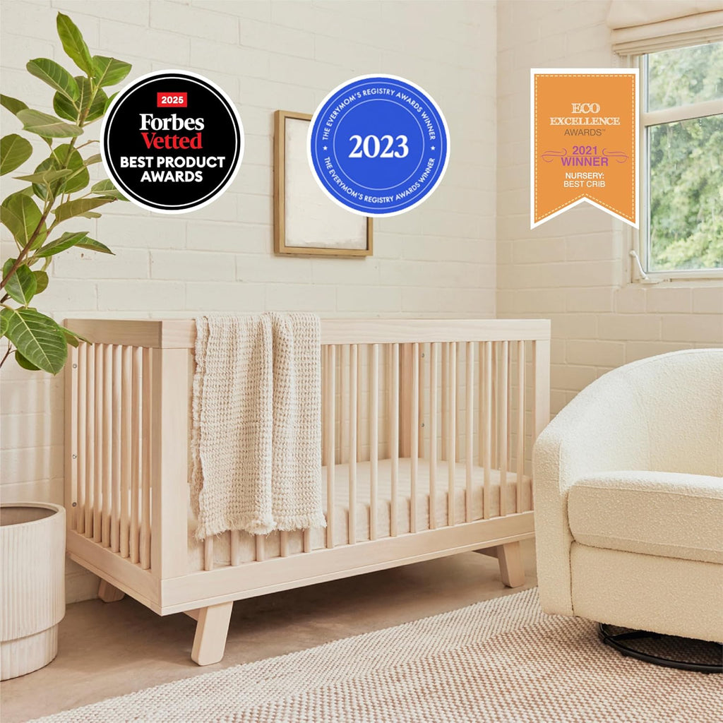 Babyletto Hudson 3-in-1 Convertible Baby Crib - GREENGUARD Gold Certified - Convertible Crib to Toddler Bed and Daybed - Baby Bed with 4 Adjustable Heights - Wooden Crib - Washed Natural