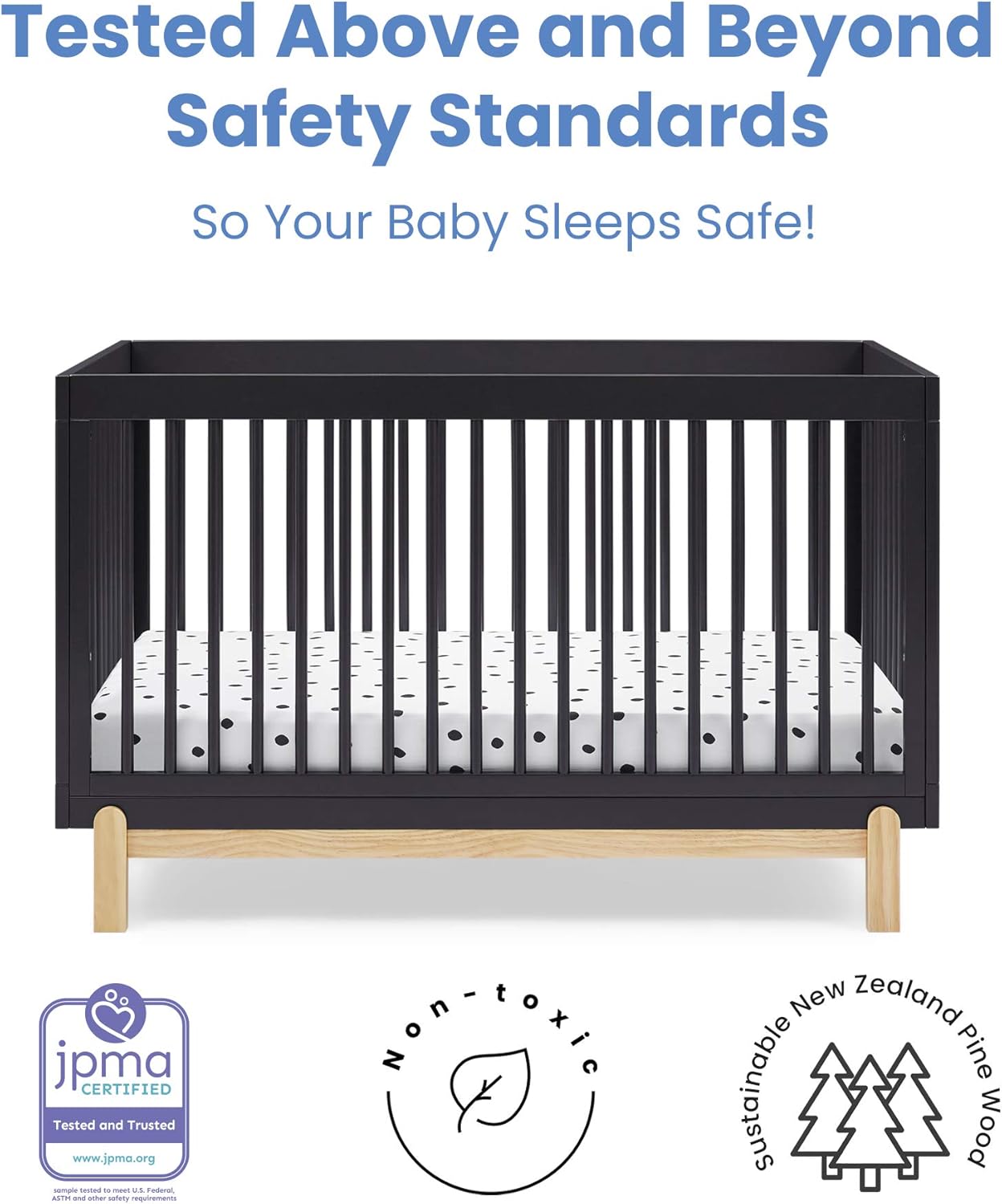 Delta Children Poppy 4-in-1 Convertible Crib, Greenguard Gold Certified, Midnight Grey/Natural