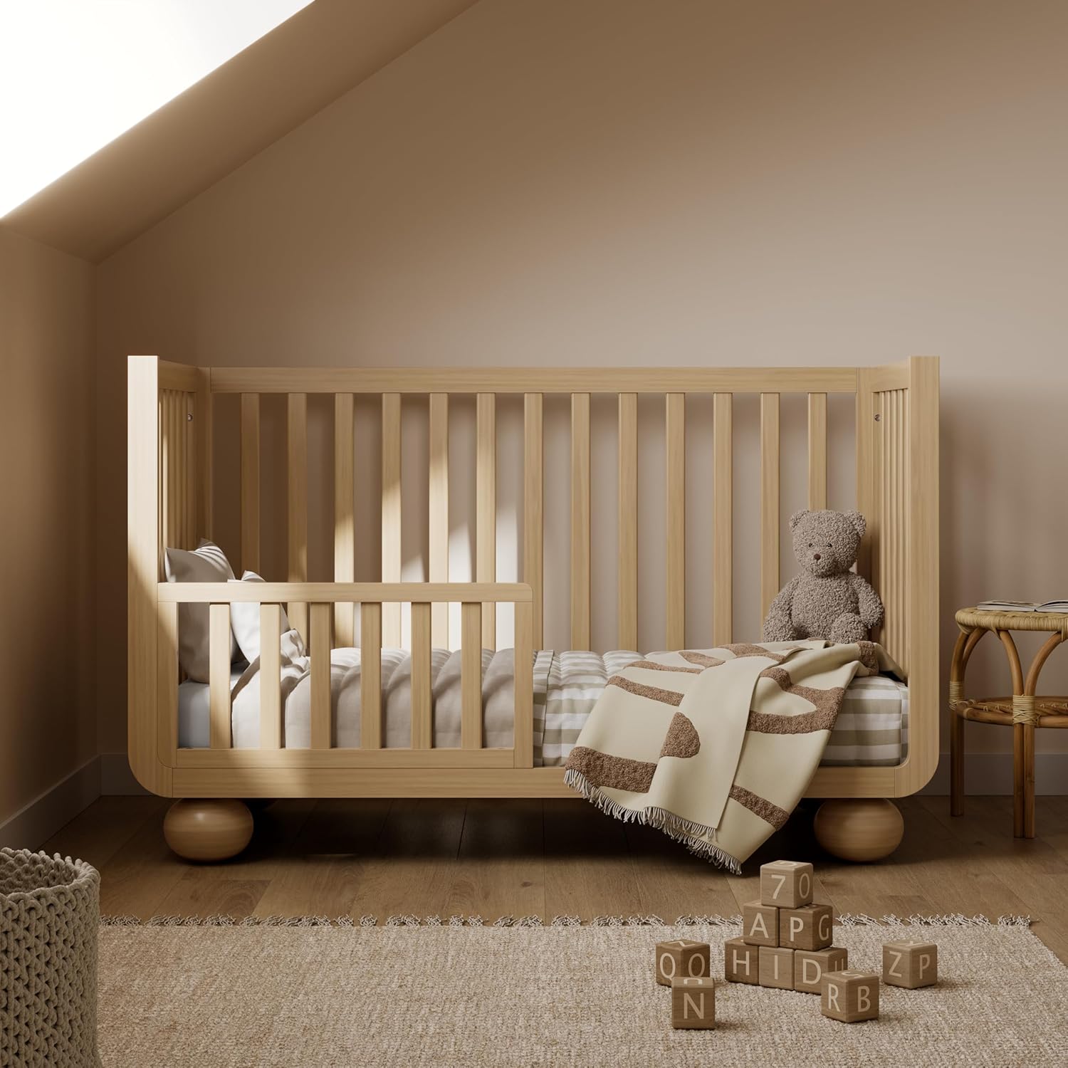 Storkcraft Amalfi 5-in-1 Convertible Crib with Toddler Guardrail – GREENGUARD Gold Certified, Conversion Kit Included, Fits Baby Crib Mattress, Converts to Full Bed (Driftwood)