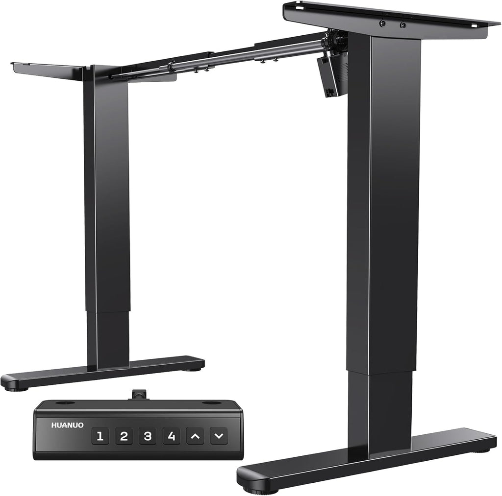 HUANUO Standing Desk Frame with 220lbs Powerful Brushless Motor, Thick T-Shaped Adjustable Desk Legs Made of Automotive-Grade Steel, for Max 75″ x 35″ Desktop, for Home Office, Black Frame Only