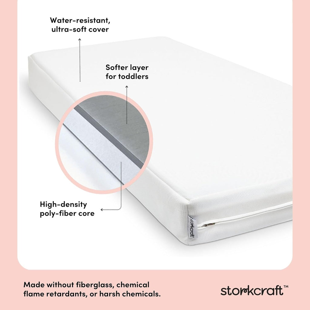 Storkcraft 6-Inch Grow-with-Me Crib & Toddler Mattress – Made in USA, Dual-Sided Baby Crib Mattress, Firm Support for Safe Sleep, GREENGUARD Gold Certified, Premium Soft Waterproof Washable Cover