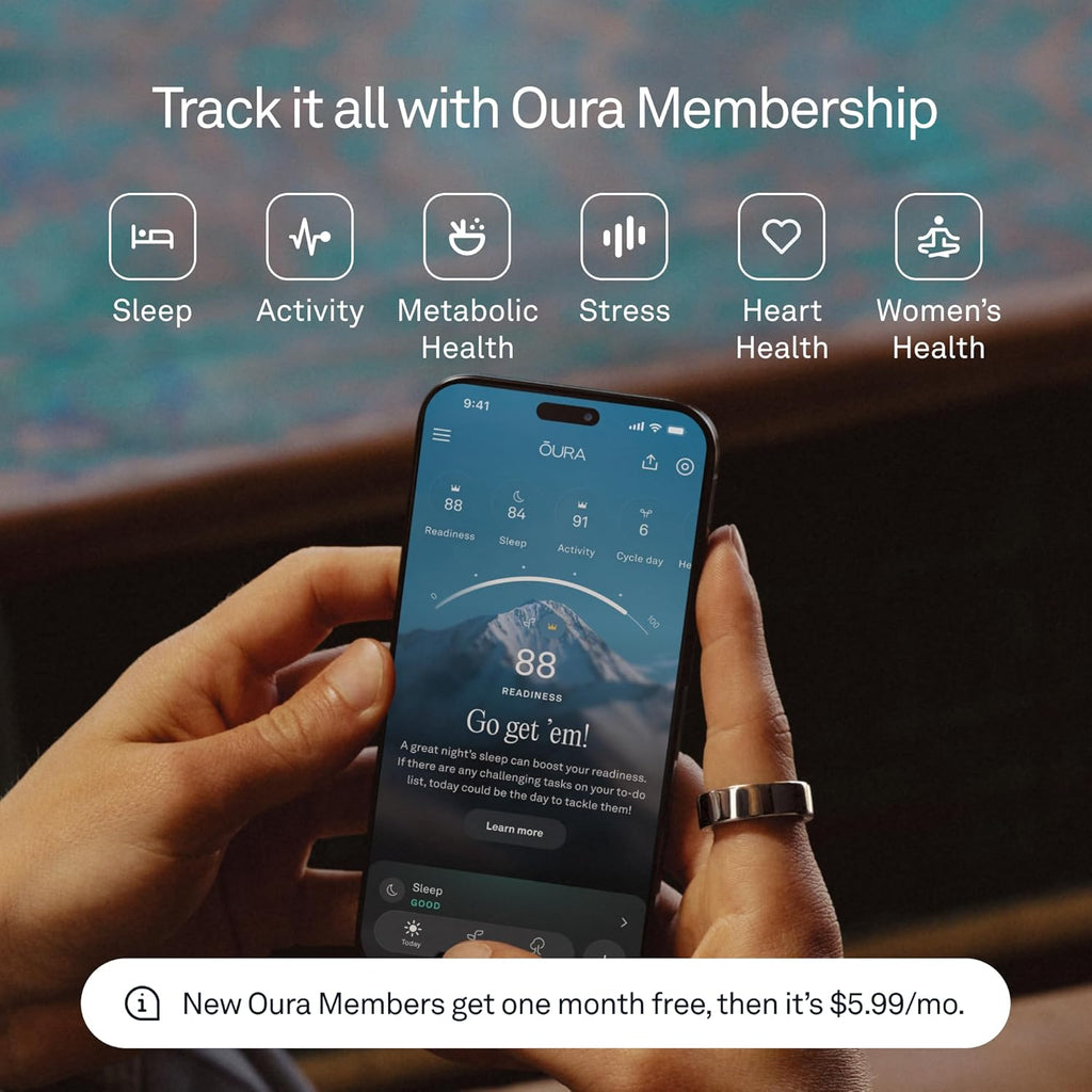Oura Ring 4 - Silver - Size 8 - Sleep, Activity, Women's Health, AI Advisor, Up to 8 Days of Battery Life, Size Before You Buy, Android & iOS Compatible