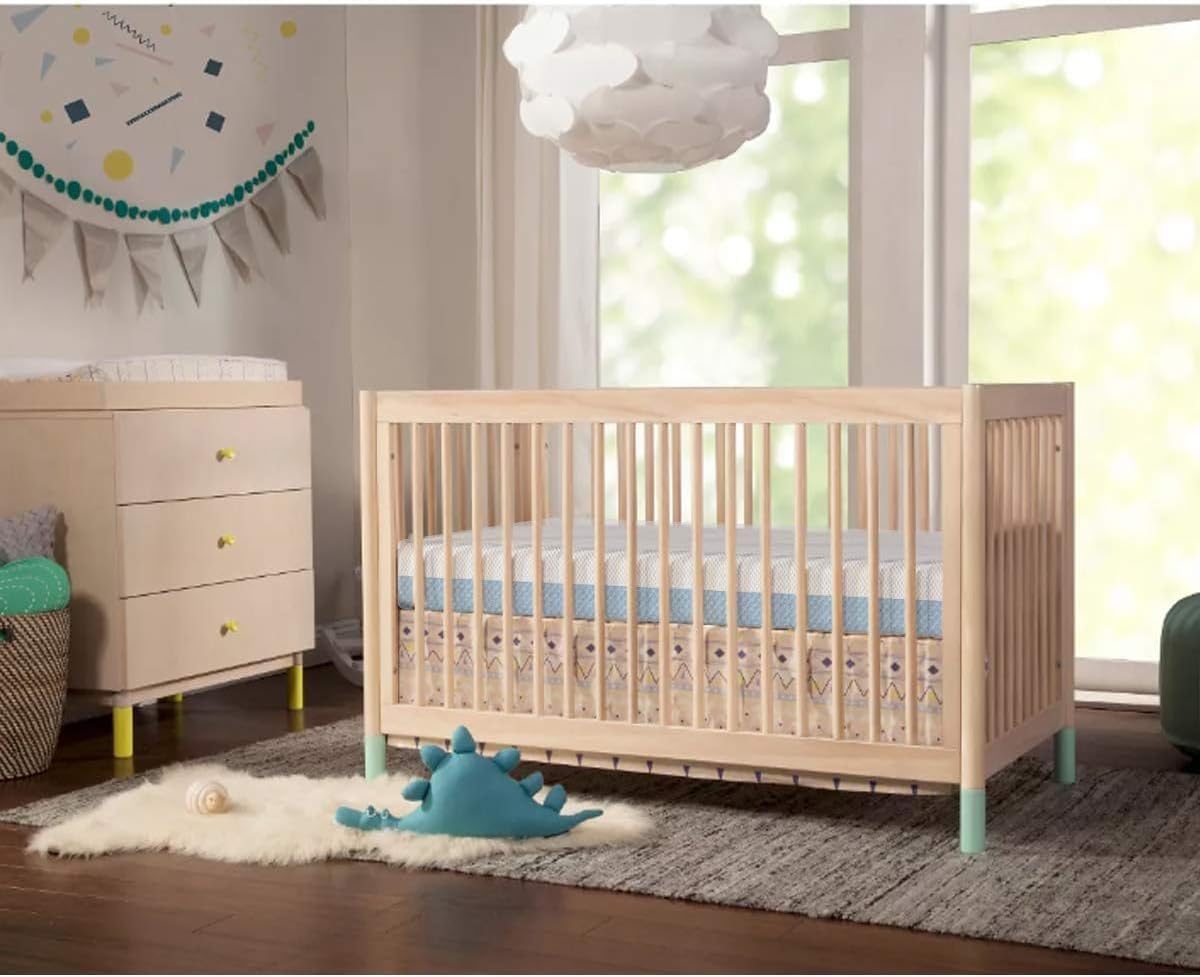 Dourxi Crib Mattress, Dual Sided Comfort Memory Foam Toddler Bed Mattress, Triple-Layer Breathable Premium Baby Mattresses for Infant and Toddler w/Removable Outer Cover - White&Blue