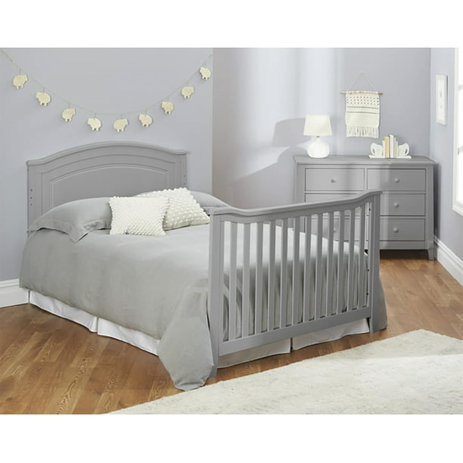 Sorelle Furniture Berkley Round Top Crib, Classic 4-in-1 Convertible Crib, Made of Wood, Non-Toxic Finish, Wooden Baby Bed, Toddler Bed, Child's Daybed and Full-Size Bed, Nursery Furniture-Gray