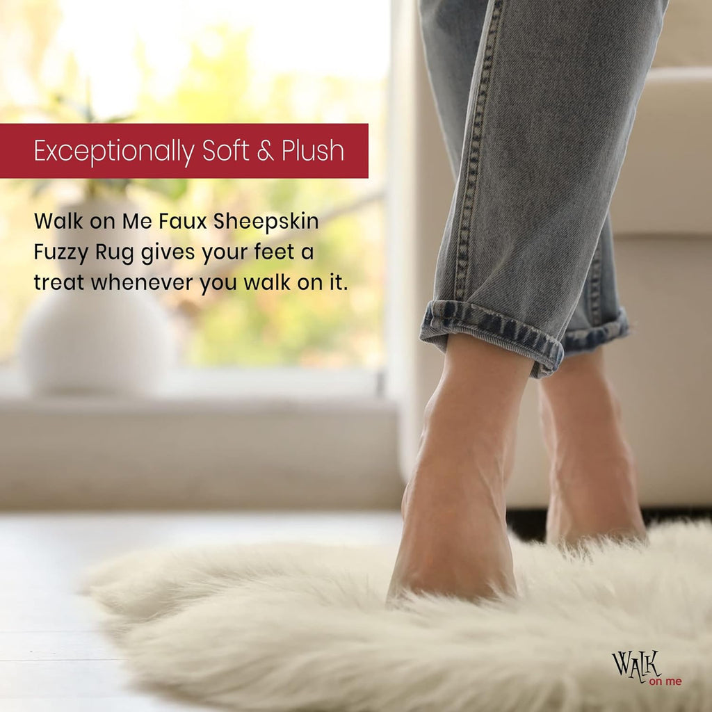 Silky Soft Faux Fur Rug, 3.3 ft. x 4.8 ft. Ivory Fluffy Rug, Made in France, Sheepskin Area Rug, Rectangle Rug for Living Room, Bedroom, Kid's Room, or Nursery, Home Décor Accent with Non-Slip Backing