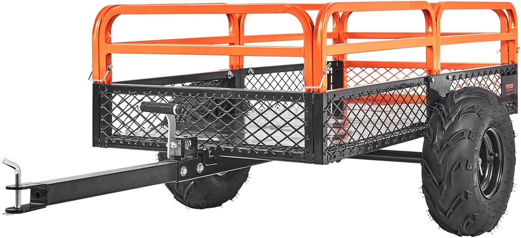 VEVOR ATV UTV Trailer Tow Behind Dump Cart, 1500lbs 15 Cubic Feet, Heavy Duty Yard Garden Trailer Pull Behind Dump Trailer for Lawn Mower Tractor