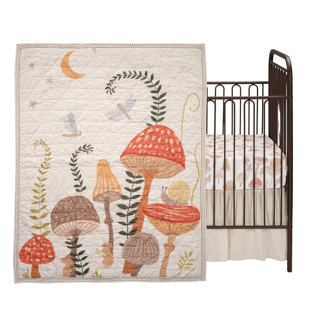 Lambs & Ivy Mushroom Meadow 3-Piece Organic Cotton Infant Baby Crib Bedding Set