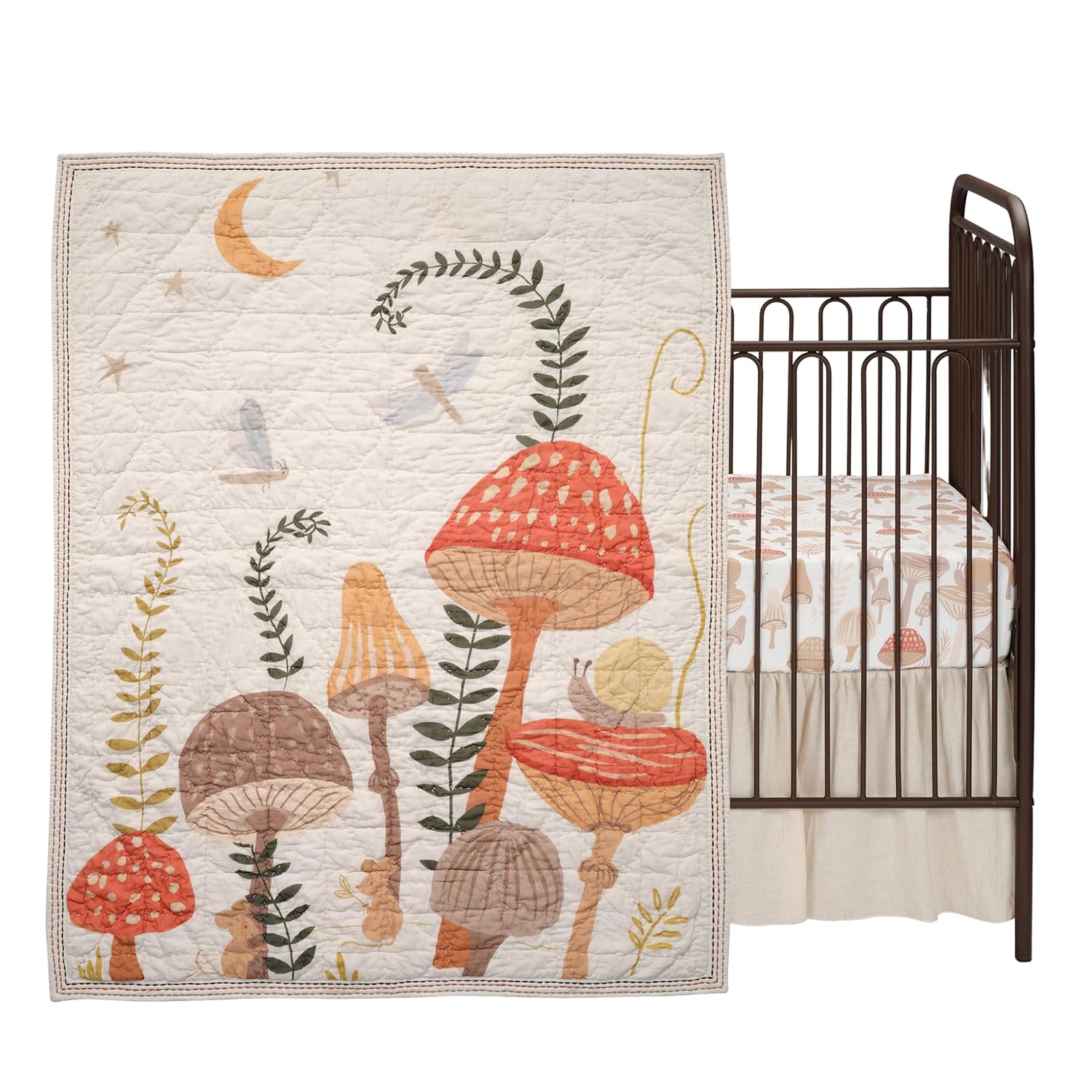 Lambs & Ivy Mushroom Meadow 3-Piece Organic Cotton Infant Baby Crib Bedding Set