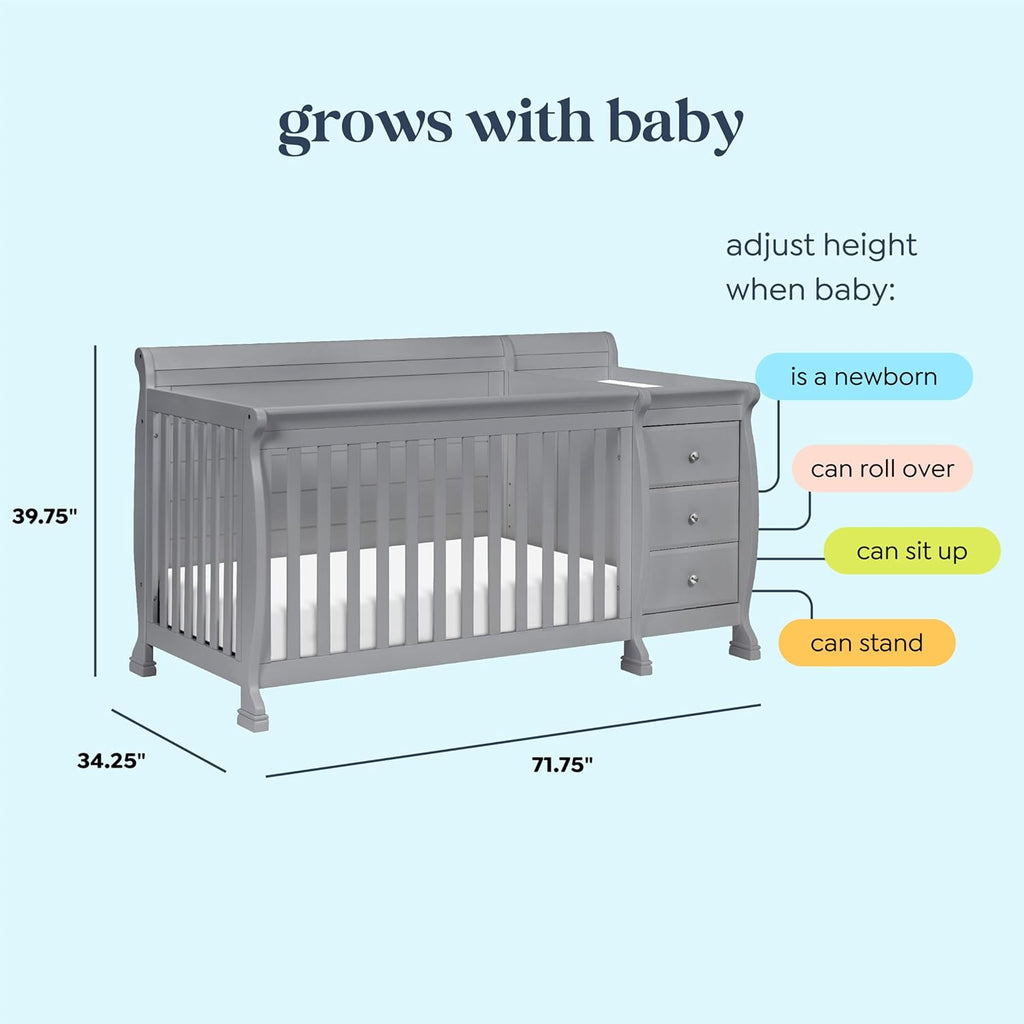 Davinci Kalani 4-in-1 Convertible Baby Crib & Changing Table Combo - GREENGUARD Gold Certified - Toddler Bed, Daybed, Full-Size Bed Conversion - 4 Adjustable Mattress Heights - Gray