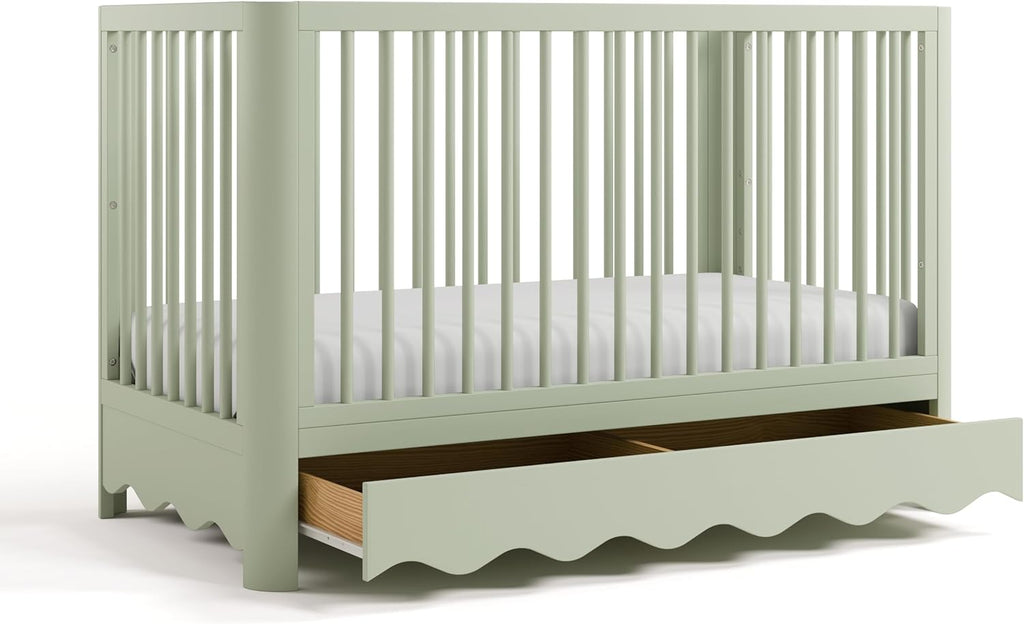 Storkcraft Casablanca Convertible Crib with Drawer and Toddler Guardrail (Sage) – GREENGUARD Gold Certified, Toddler Bed Conversion Kit Included, Fits Standard Crib Mattress, Crib with Storage