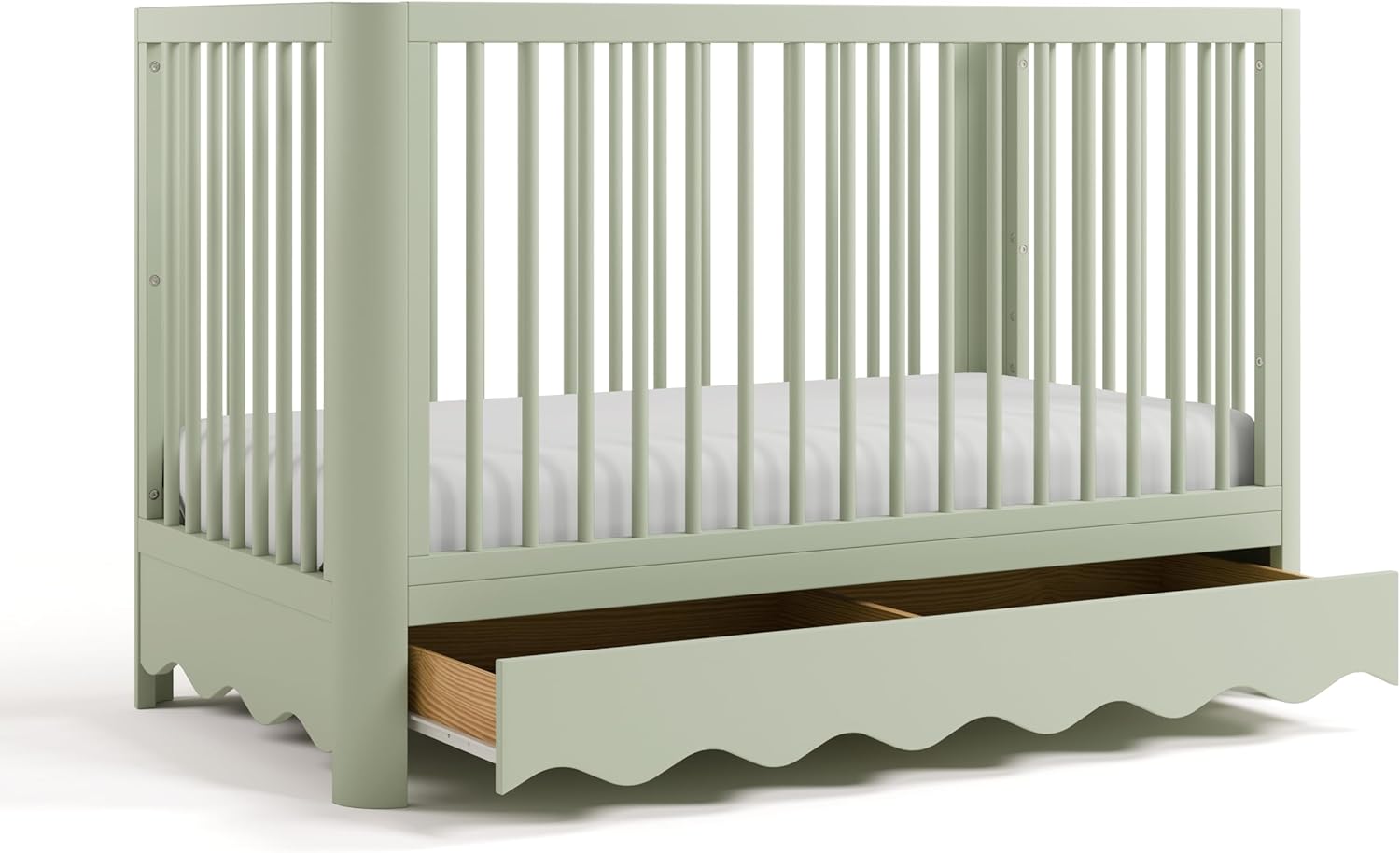 Storkcraft Casablanca Convertible Crib with Drawer and Toddler Guardrail (Sage) – GREENGUARD Gold Certified, Toddler Bed Conversion Kit Included, Fits Standard Crib Mattress, Crib with Storage