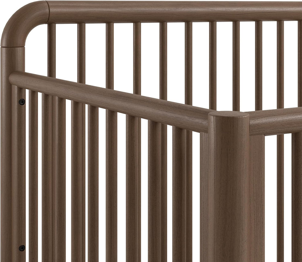 Storkcraft Porto 5-in-1 Convertible Crib with Toddler Guardrail – GREENGUARD Gold Certified, Toddler Bed Conversion Kit Included, 100% Solid Wood, Fits Standard Baby Crib Mattress (Hazelnut)