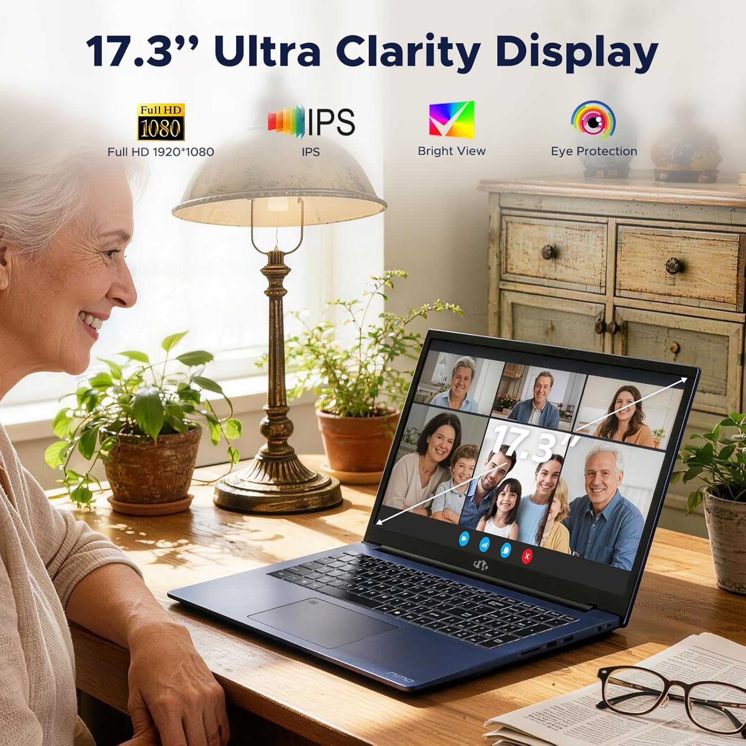 NIMO 17.3" Gaming-Laptop, AMD Ryzen 7 8745HS (Up to 4.9GHz Beat R9 7940HS) 32GB RAM 1TB SSD Radeon 780M, USB 4.0 FHD PC for AI Multitasking & Remote Video Creators Streaming 2-Yr Warranty