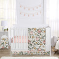 Sweet Jojo Designs 5-Piece Baby Crib Bedding Set (Boho Vintage Floral) for Girls, Infants/Nursery incl. Blanket, Fitted Sheet and Crib Skirt (Bohemian, Shabby Chic, Rose Flower, Farmhouse, Pink/Green)