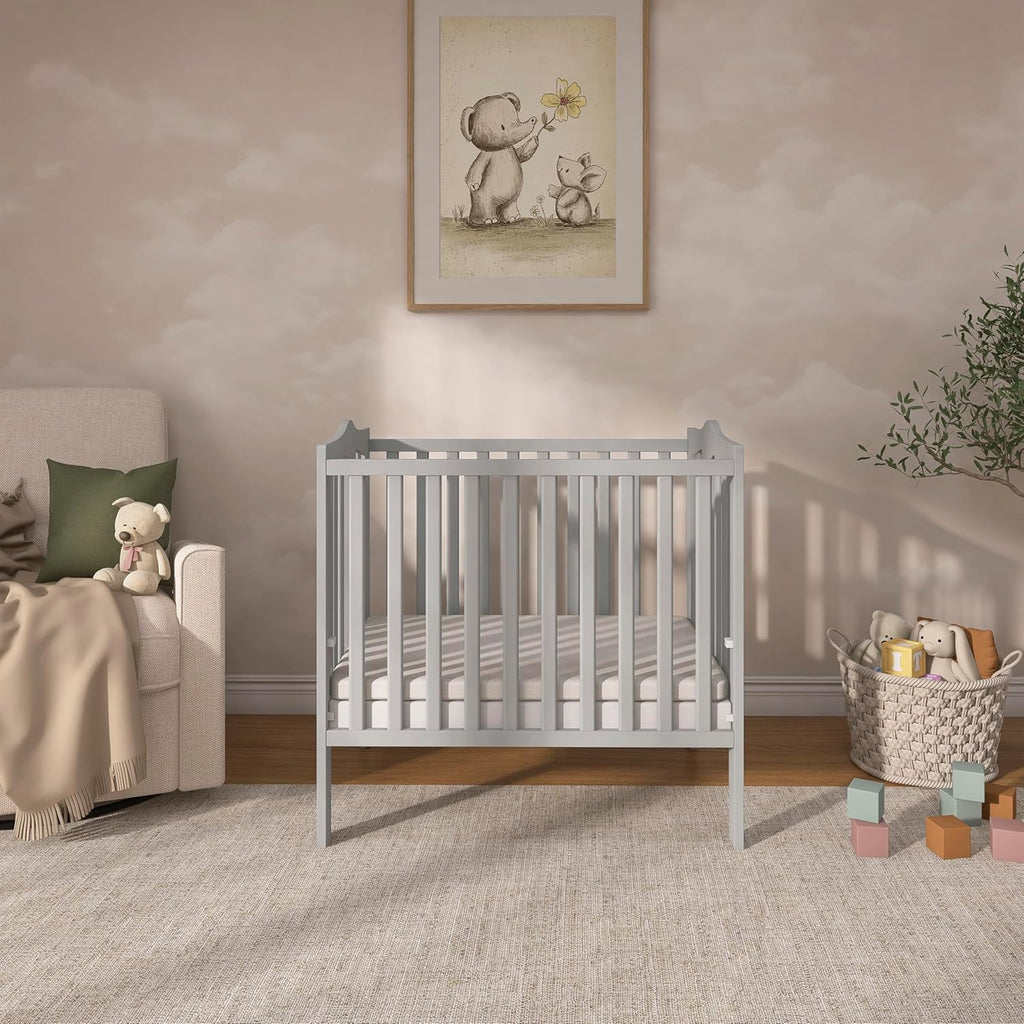 Dream On Me 2-in-1 Lightweight Folding Portable Stationary Side Crib in Pebble Grey, Greenguard Gold Certified, Baby Crib to Playpen, Folds Flat for Storage, Locking Wheels