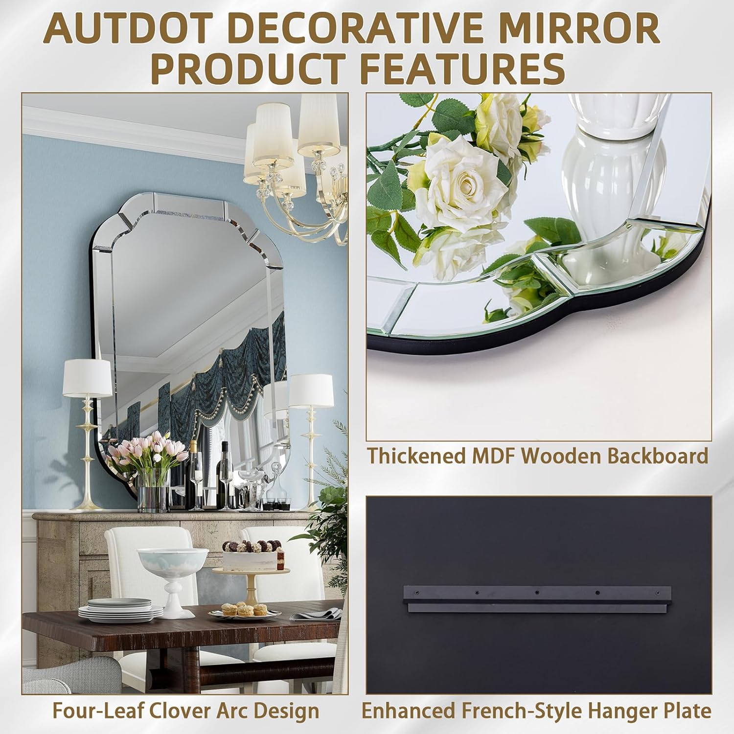 39.4" x 27.6" Wall Mounted Living Room Mirrors for Wall, Scalloped Arched Wall Mirror Decorative with Beveled Wavy Rounded Corner for Bathroom, Dining Room, Entry Way