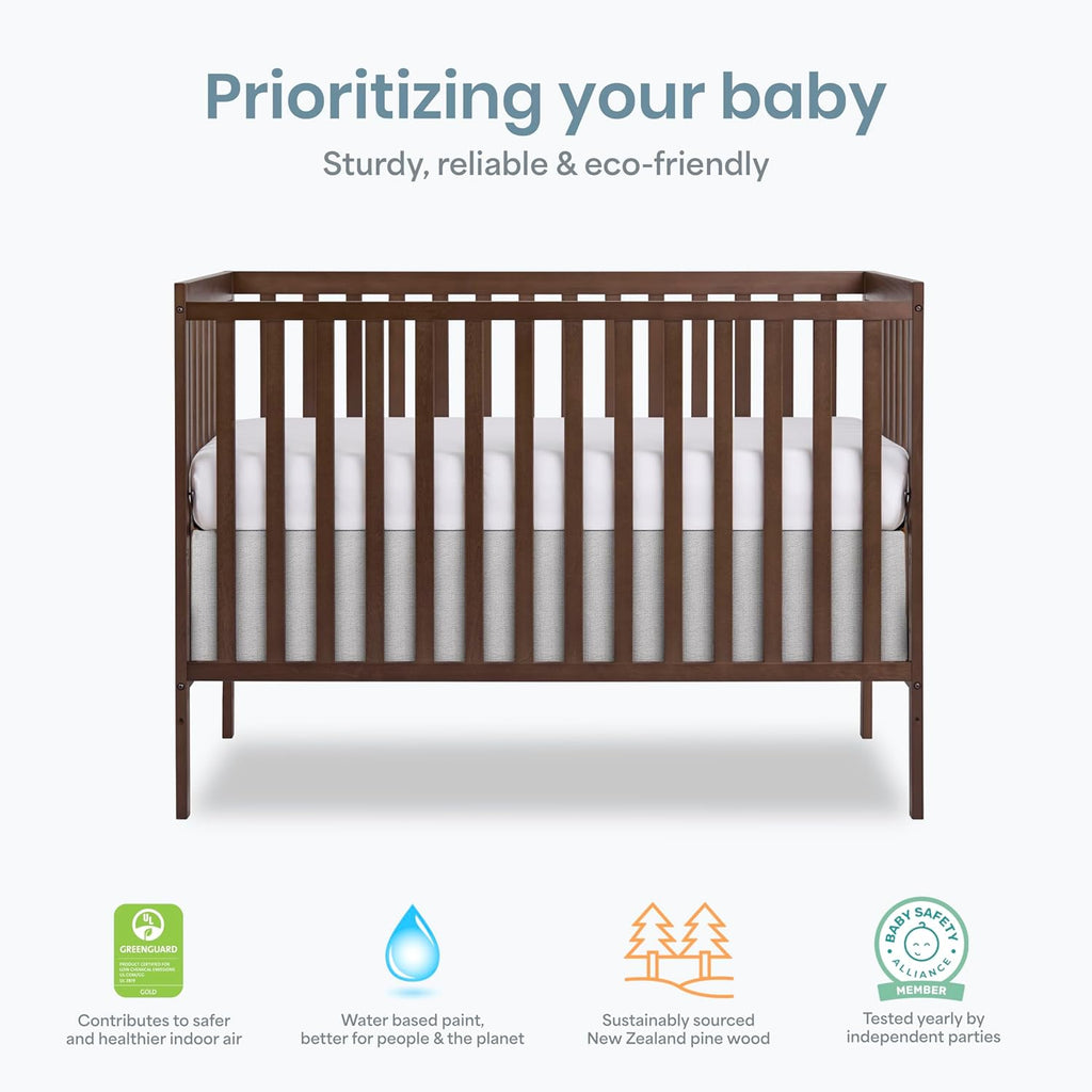 Dream On Me Synergy 5 in 1 Convertible Crib in Smokey Oak, Greenguard Gold and JPMA Certified, Converts from A Baby Crib to A Toddler Bed, A Daybed and Full-Size Bed