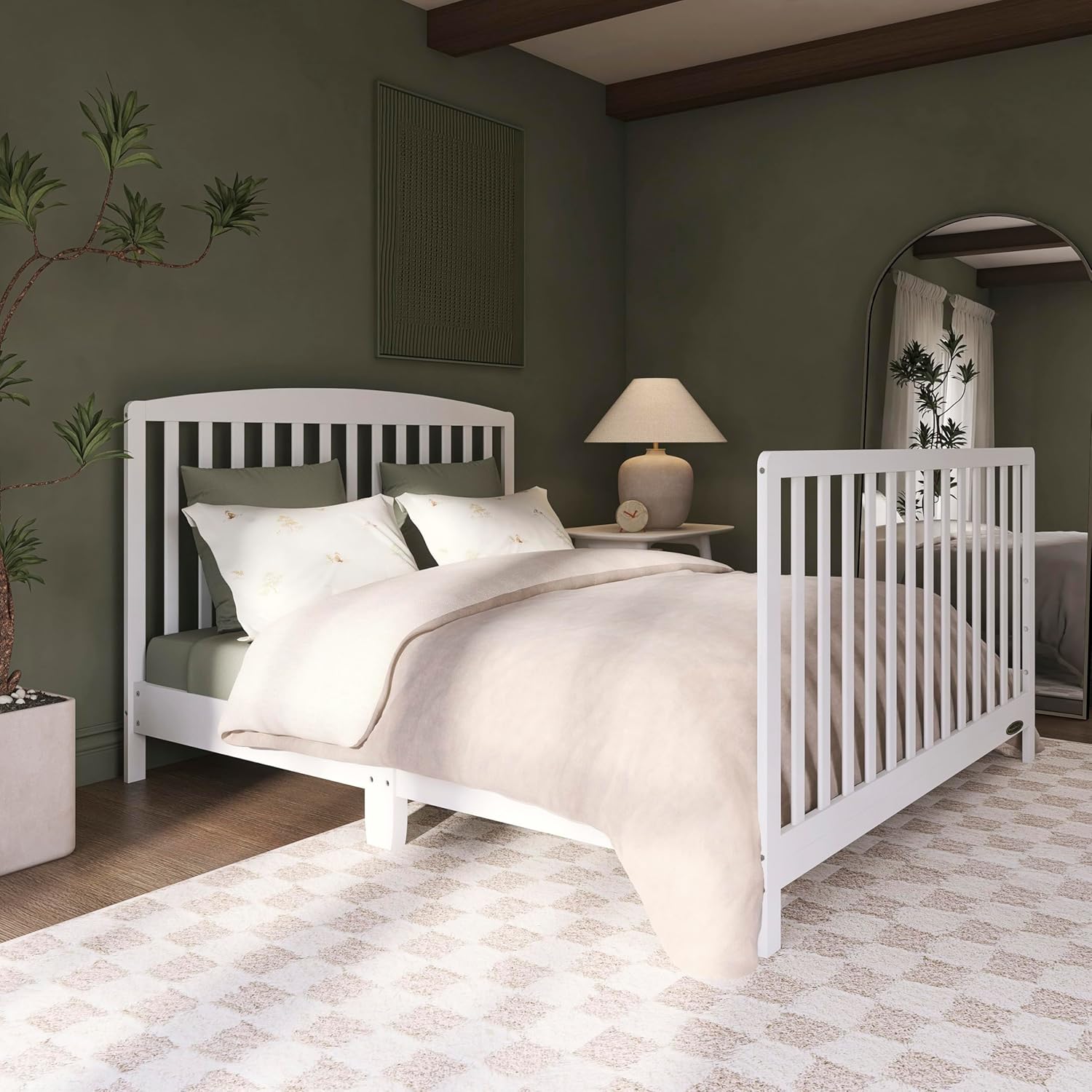Dream On Me Odelle 5-in-1 Convertible Full-Size Baby Crib in White, GreenGuard Gold & JPMA Converts to Toddler, Day & Full-Size Bed, Sustainable Pinewood, 3 Mattress Heights