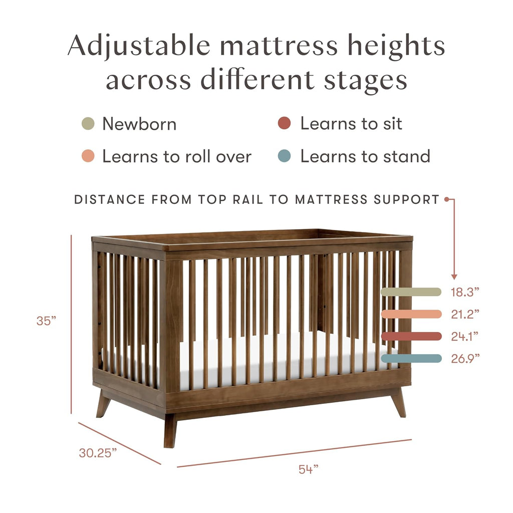 Babyletto Scoot 3-in-1 Convertible Crib with Toddler Bed Conversion Kit in Natural Walnut, Greenguard Gold Certified