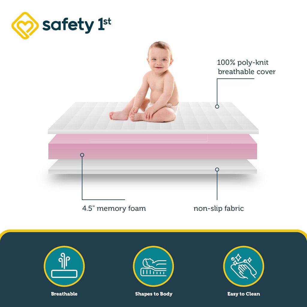 Safety 1st Heavenly Dreams Premium 4.5" Foam Baby Crib & Toddler Bed Mattress in a Box