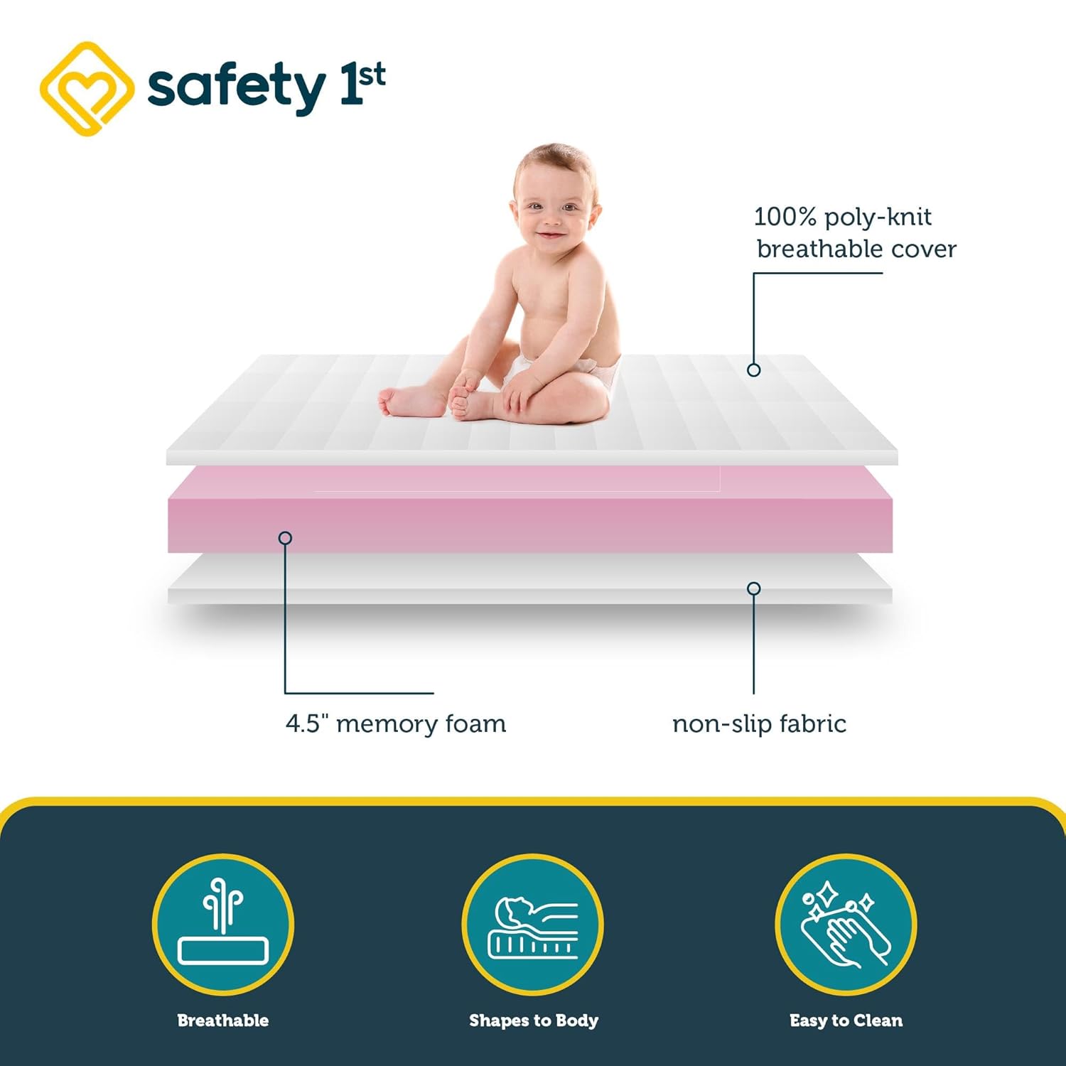 Safety 1st Heavenly Dreams Premium 4.5" Foam Baby Crib & Toddler Bed Mattress in a Box