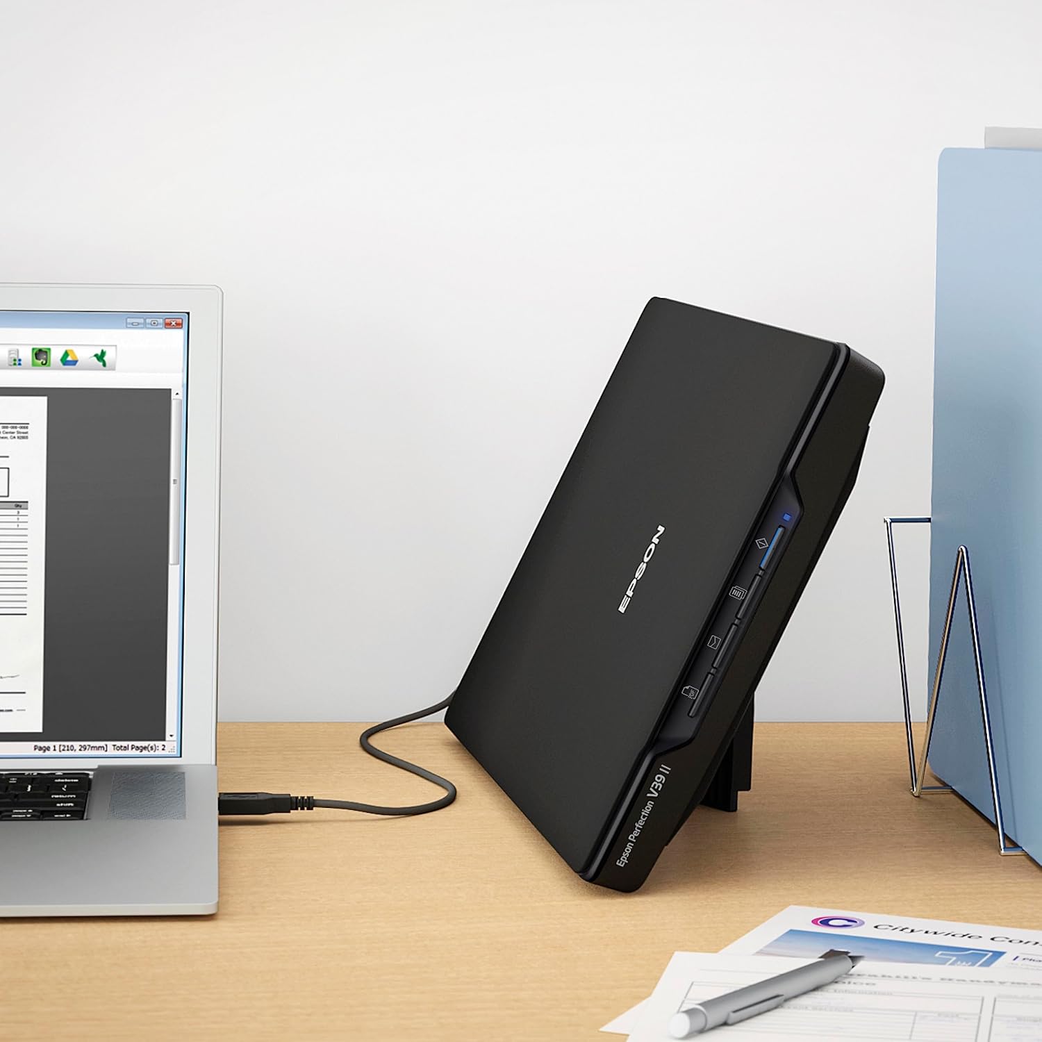 Epson - Perfection V39 II - Color Photo, Tax Receipt & Document Flatbed Scanner - 4800 dpi Optical Resolution - High-Rise, Removable Lid - Scan to Cloud - USB Power - Image Scanning - Black