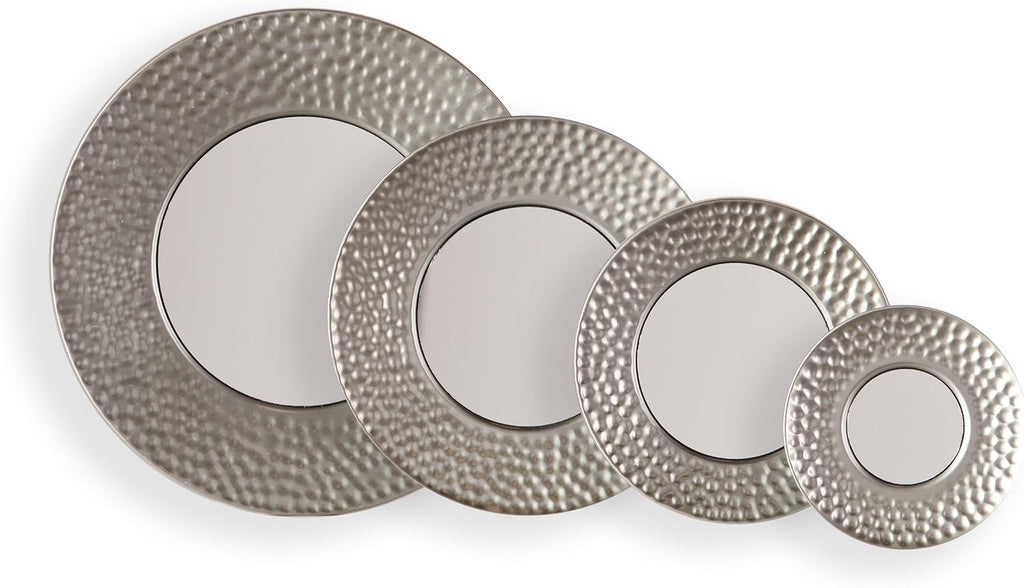 SEI Furniture - Callari Silver Sphere Wall Mirror - 4 Piece Set- Hammered Silver - Transitional Design, Iron - Fully Assembled - Ideal for Bathroom, Entryway (WS6825)