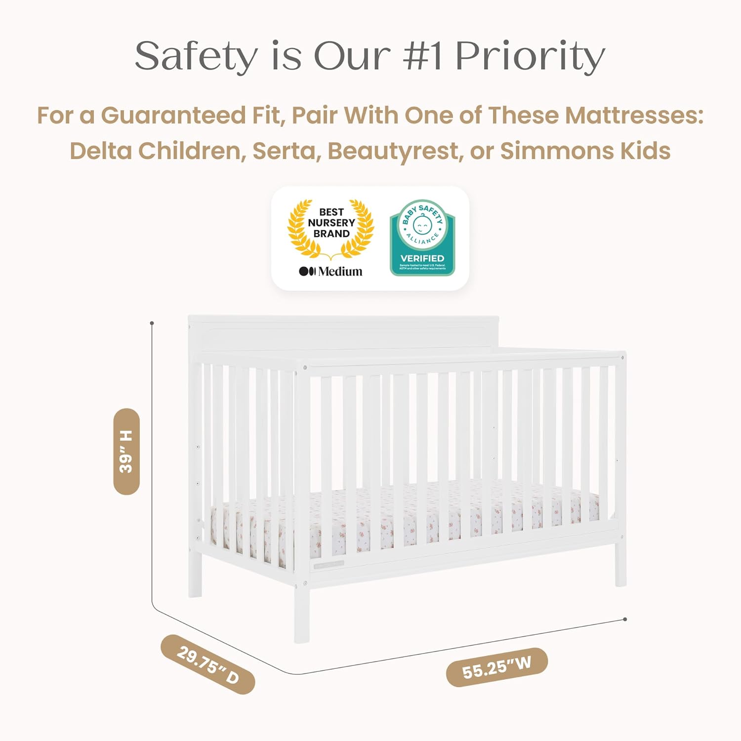 Delta Children Isabelle 6-in-1 Convertible Crib, Converts to Toddler Bed, Daybed, Sofa & Full Bed With/Without Footbaord, Fits Standard Crib Mattress, 3 Mattress Heights for Baby Nursery, Bianca White
