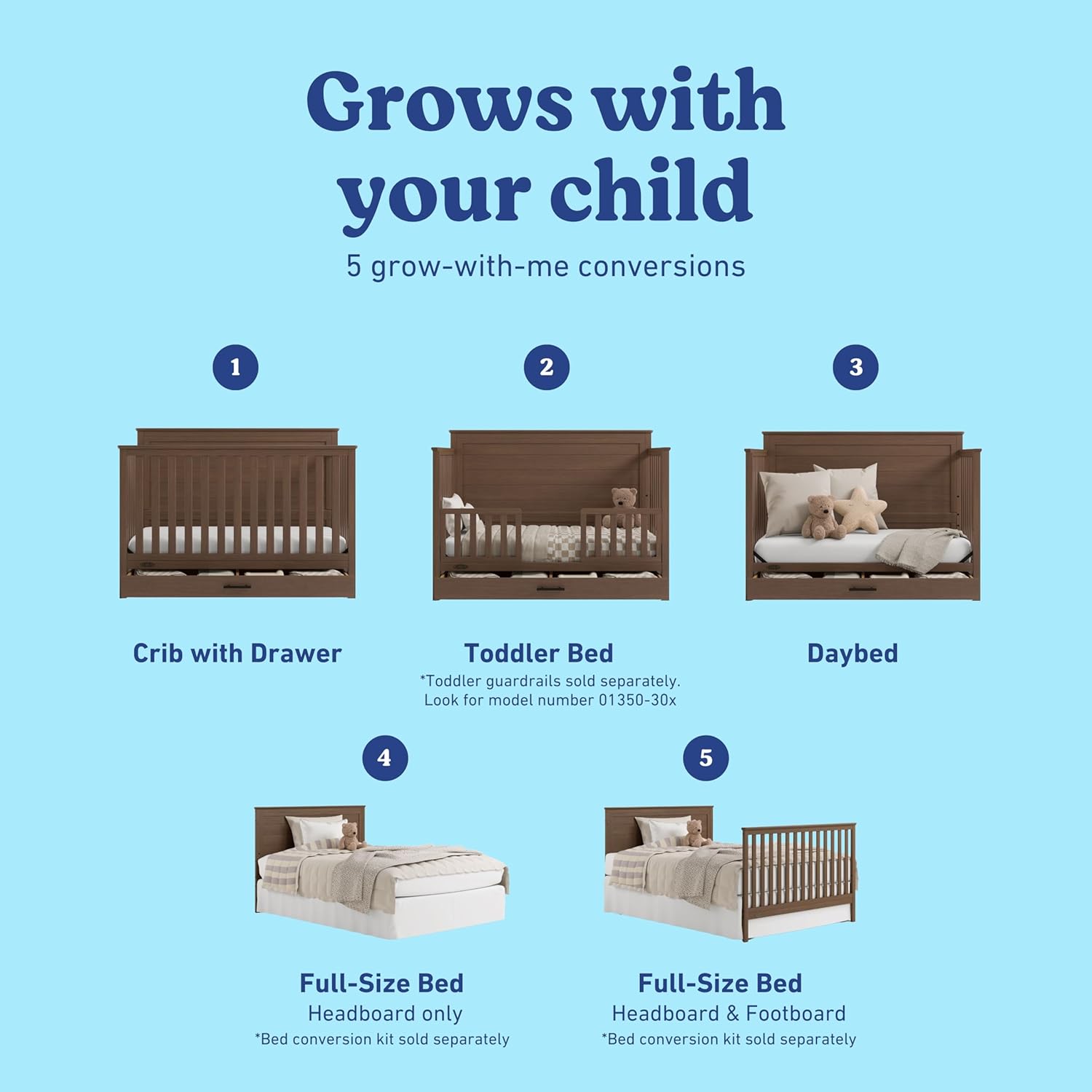 Graco Tristan 5-in-1 Convertible Crib with Drawer (Hazelnut) – GREENGUARD Gold Certified, Fits Standard Crib Mattress, Premium Handle, Converts to Toddler Bed, Daybed, and Full-Size Bed