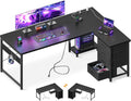 AODK L Shaped Gaming Desk with 4 Drawers, 61" Reversible Home Office Desks with Power Outlets, L Shaped Computer Desk with USB Charging Port and Host Stand, Corner Desk, Easy to Assemble, Black